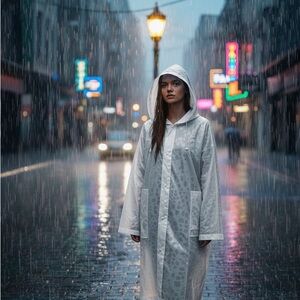Black and White Hooded Raincoat